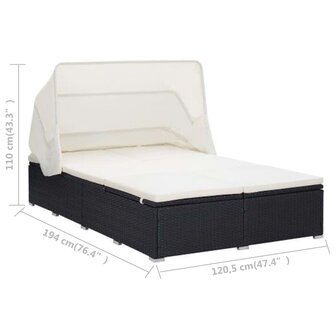 Ligbed met kussen 2-persoons poly rattan zwart