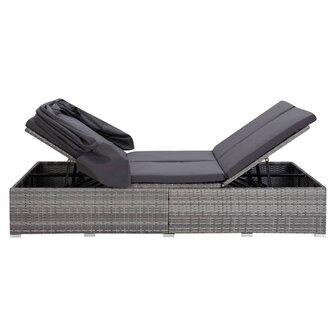 Ligbed met kussen 2-persoons poly rattan grijs