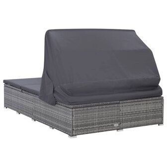Ligbed met kussen 2-persoons poly rattan grijs