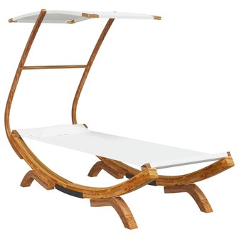 Loungebed met luifel 100x190x134 cm massief gebogen hout cr&egrave;me