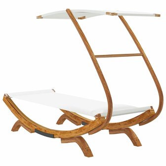 Loungebed met luifel 100x190x134 cm massief gebogen hout cr&egrave;me