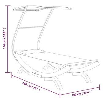 Loungebed met luifel 100x190x134 cm massief gebogen hout cr&egrave;me