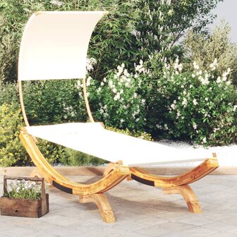 Loungebed met luifel 100x200x126 cm massief gebogen hout cr&egrave;me