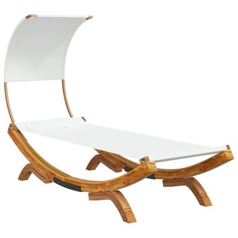 Loungebed met luifel 100x200x126 cm massief gebogen hout cr&egrave;me