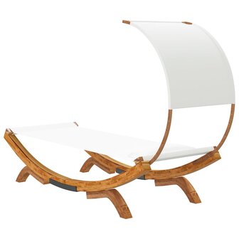 Loungebed met luifel 100x200x126 cm massief gebogen hout cr&egrave;me