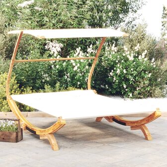 Loungebed met luifel 165x203x138 cm massief gebogen hout cr&egrave;me