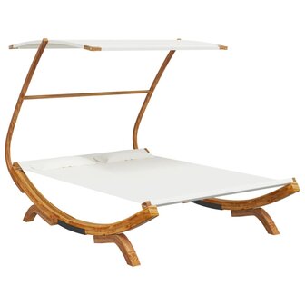 Loungebed met luifel 165x203x138 cm massief gebogen hout cr&egrave;me