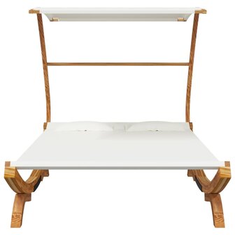 Loungebed met luifel 165x203x138 cm massief gebogen hout cr&egrave;me