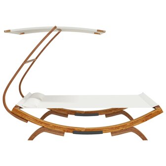 Loungebed met luifel 165x203x138 cm massief gebogen hout cr&egrave;me