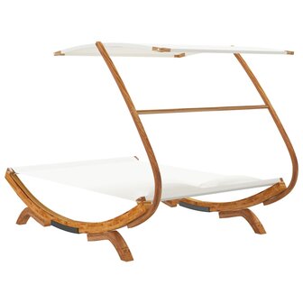 Loungebed met luifel 165x203x138 cm massief gebogen hout cr&egrave;me
