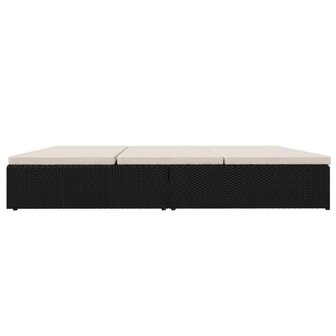 Ligbed met kussens converteerbaar poly rattan zwart