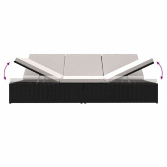 Ligbed met kussens converteerbaar poly rattan zwart