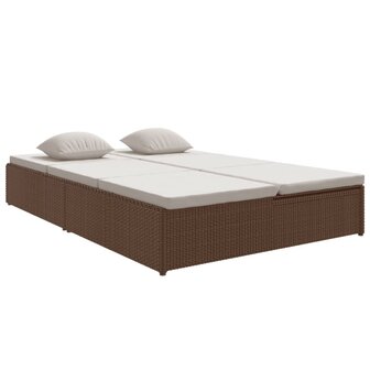 Ligbed met kussens converteerbaar poly rattan bruin