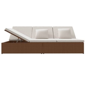 Ligbed met kussens converteerbaar poly rattan bruin