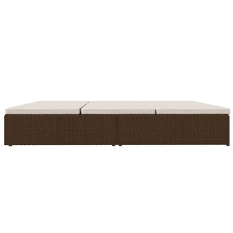 Ligbed met kussens converteerbaar poly rattan bruin