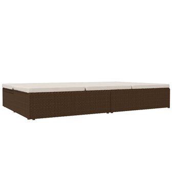 Ligbed met kussens converteerbaar poly rattan bruin