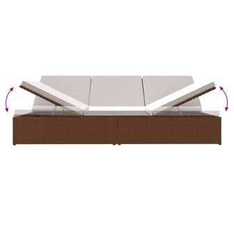 Ligbed met kussens converteerbaar poly rattan bruin