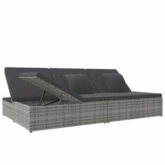 Ligbed met kussens converteerbaar poly rattan donkergrijs