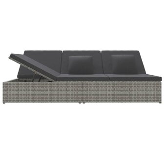 Ligbed met kussens converteerbaar poly rattan donkergrijs