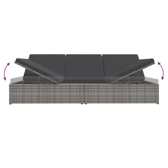 Ligbed met kussens converteerbaar poly rattan donkergrijs
