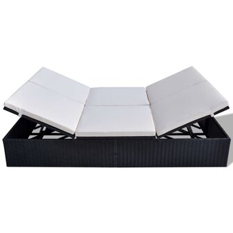 Ligbed tweepersoons met kussen poly rattan zwart