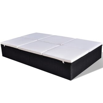 Ligbed tweepersoons met kussen poly rattan zwart