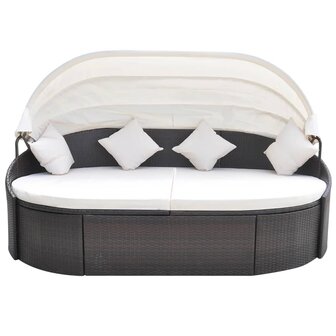 Loungebed met luifel poly rattan bruin