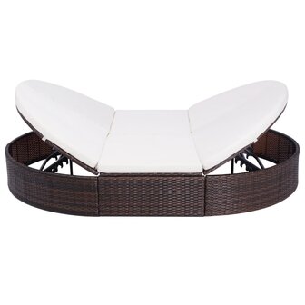 Loungebed met kussen poly rattan bruin
