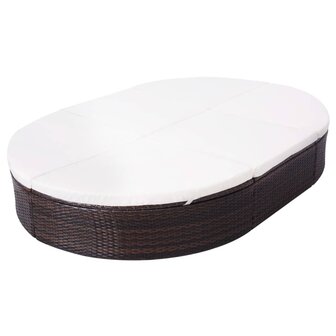 Loungebed met kussen poly rattan bruin