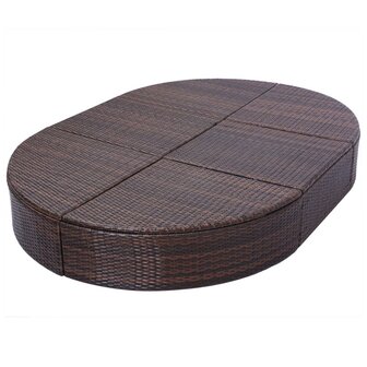 Loungebed met kussen poly rattan bruin