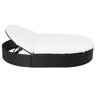 Loungebed met kussen poly rattan zwart