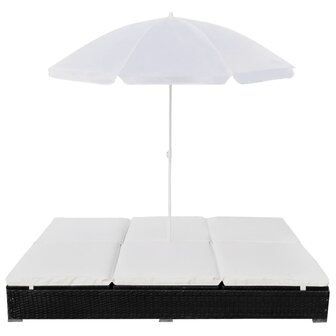Loungebed met parasol poly rattan zwart