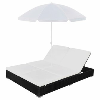 Loungebed met parasol poly rattan zwart