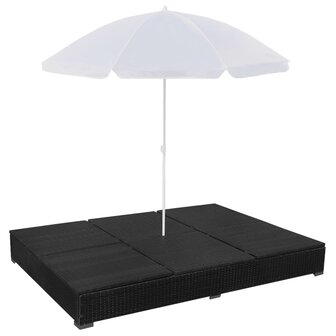 Loungebed met parasol poly rattan zwart