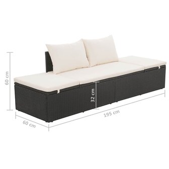Tuinbed 195x60 cm poly rattan zwart
