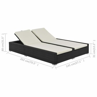 Ligbed tweepersoons poly rattan zwart
