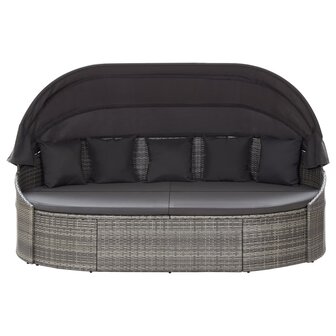 Loungebed met luifel poly rattan grijs