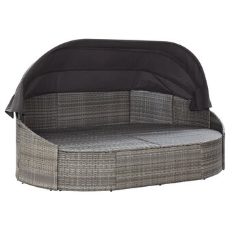 Loungebed met luifel poly rattan grijs