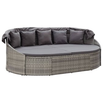 Loungebed met luifel poly rattan grijs