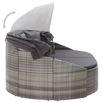 Loungebed met luifel poly rattan grijs