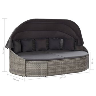 Loungebed met luifel poly rattan grijs