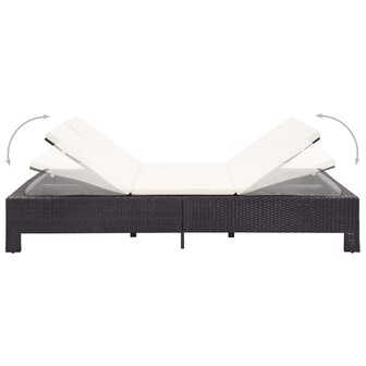 Ligbed met kussen 2-persoons poly rattan zwart