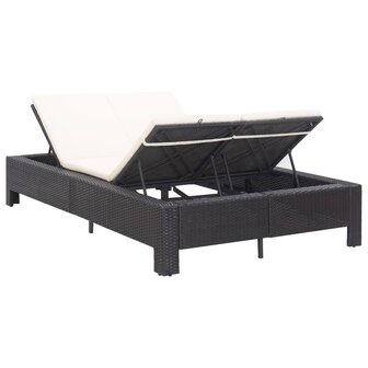 Ligbed met kussen 2-persoons poly rattan zwart