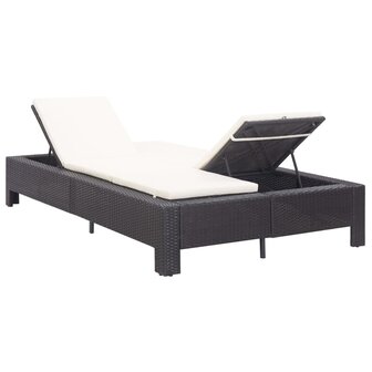 Ligbed met kussen 2-persoons poly rattan zwart