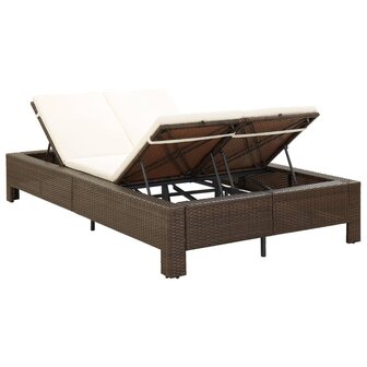 Ligbed met kussen 2-persoons poly rattan bruin