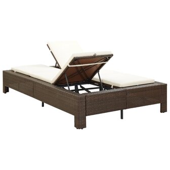 Ligbed met kussen 2-persoons poly rattan bruin