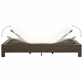 Ligbed met kussen 2-persoons poly rattan bruin