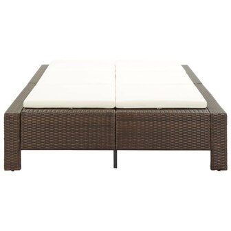 Ligbed met kussen 2-persoons poly rattan bruin