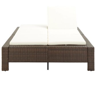 Ligbed met kussen 2-persoons poly rattan bruin