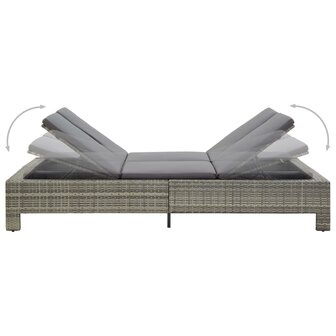 Ligbed met kussen 2-persoons poly rattan grijs